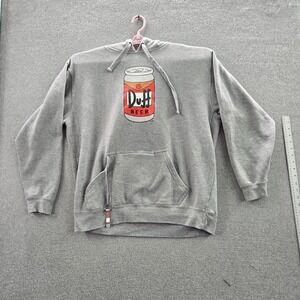 The Simpsons Men Hoodie XL Gray Duff Beer Graphic Drawstring Logo Long Sleeve